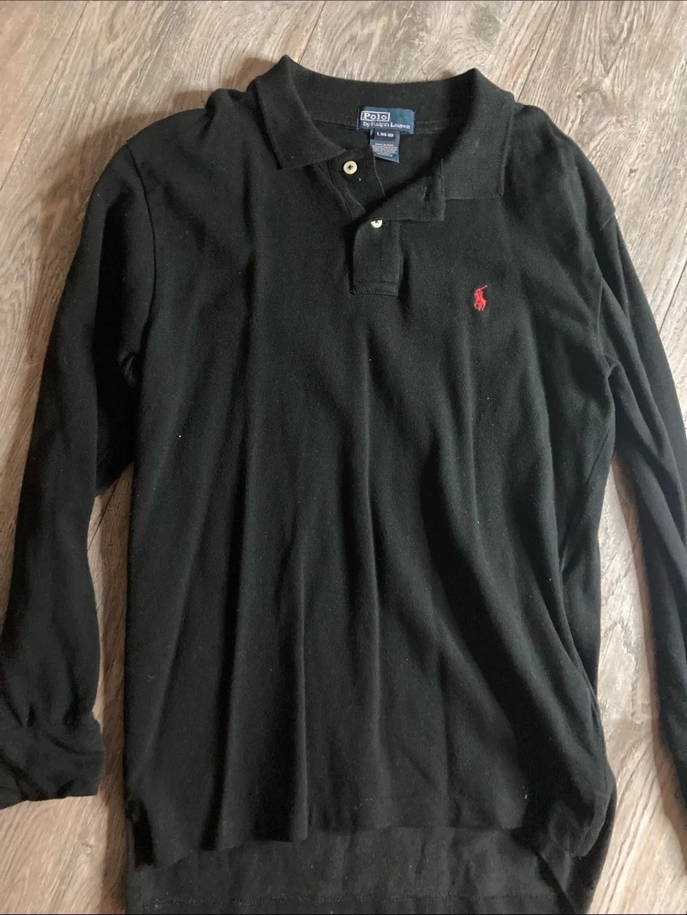 Boys Polo by Ralph Lauren Black Long-Sleeve Polo with Red Pony Logo